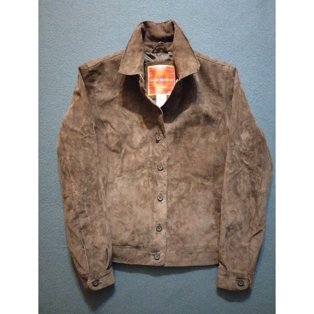 Isaac Mizrahi Women's Full Zip Brown Suede Leather Jacket Size Small